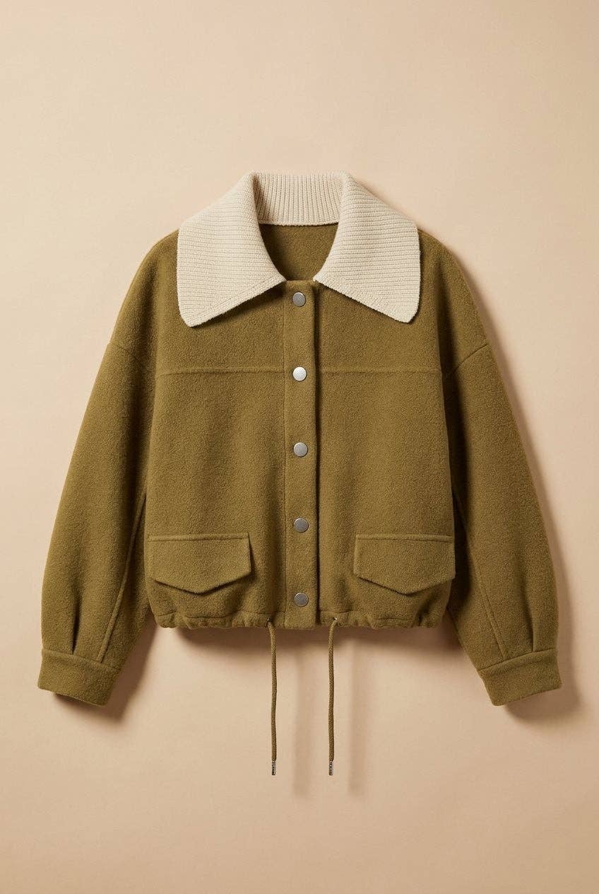 Sweater Knit Jacket with Detachable Collar