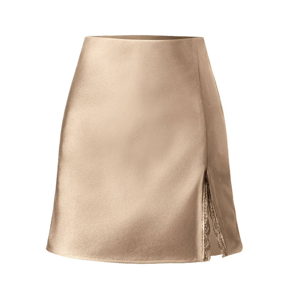 Lace Slit Satin Mini Skirt