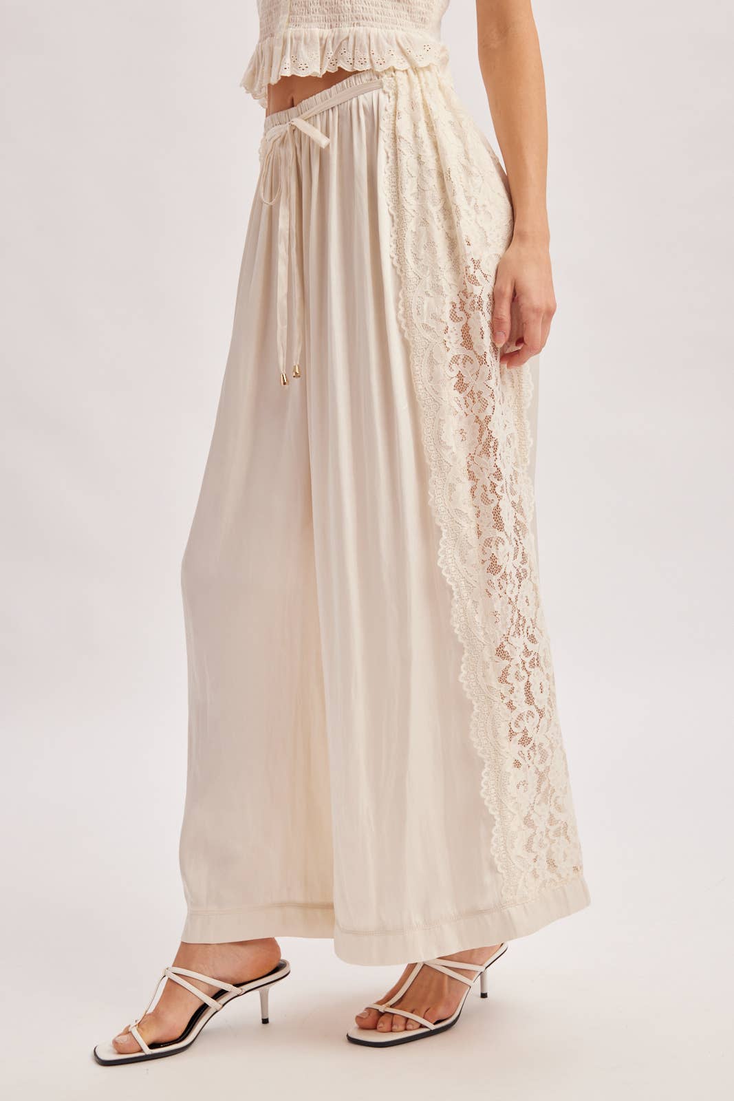 Boho Lace Trim Satin Pant