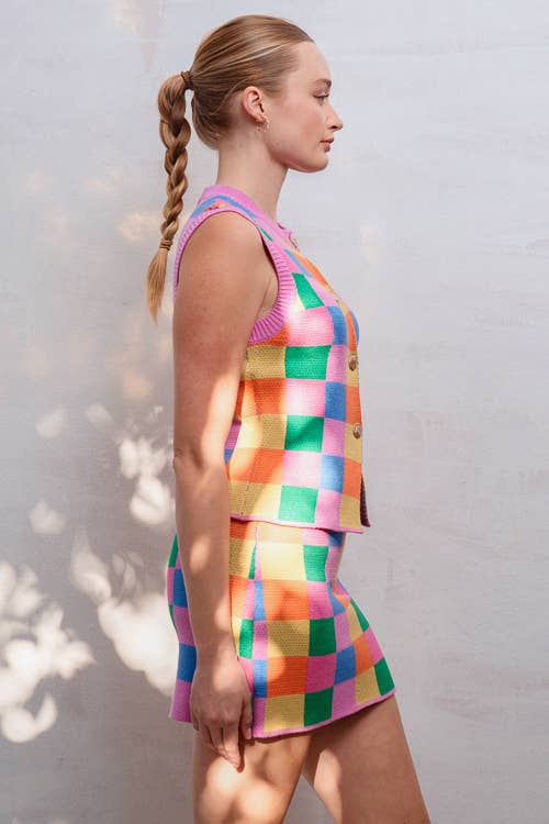 Multicolor Checkered Knit Tank