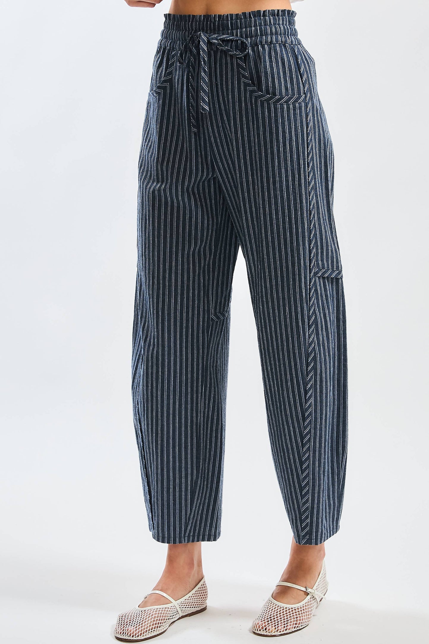 Pinstripe Drawstring Barrel Pant