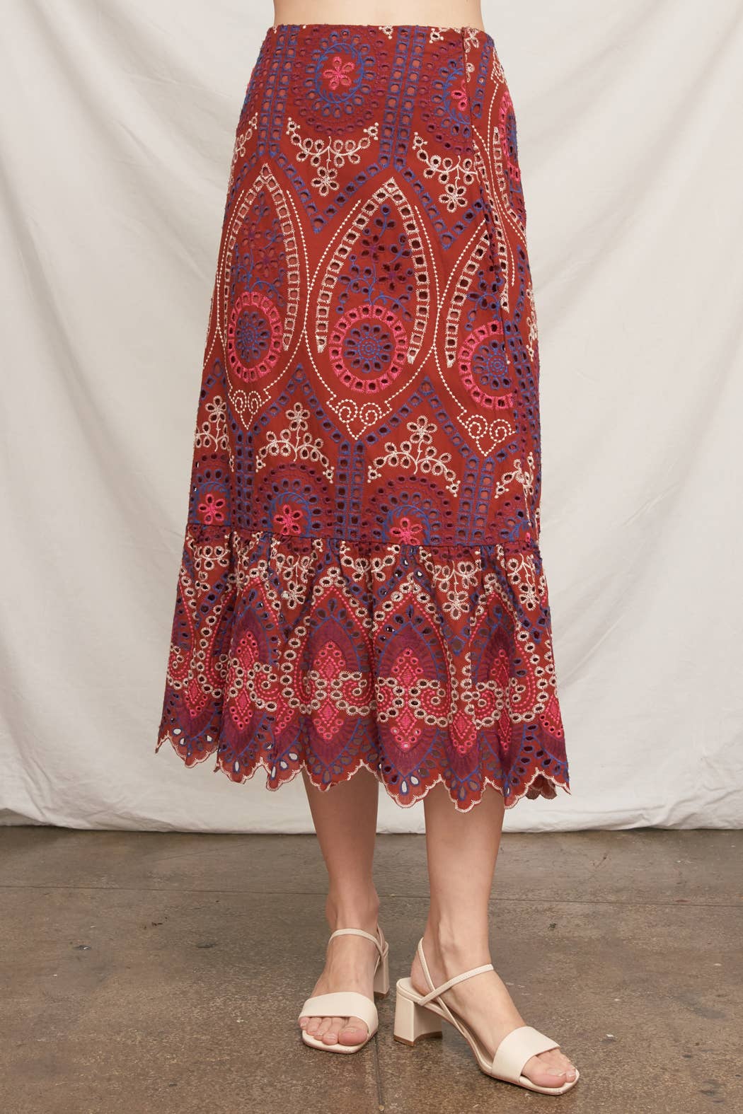 Eyelet Embroidered Midi Skirt