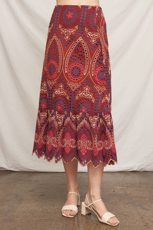 Eyelet Embroidered Midi Skirt