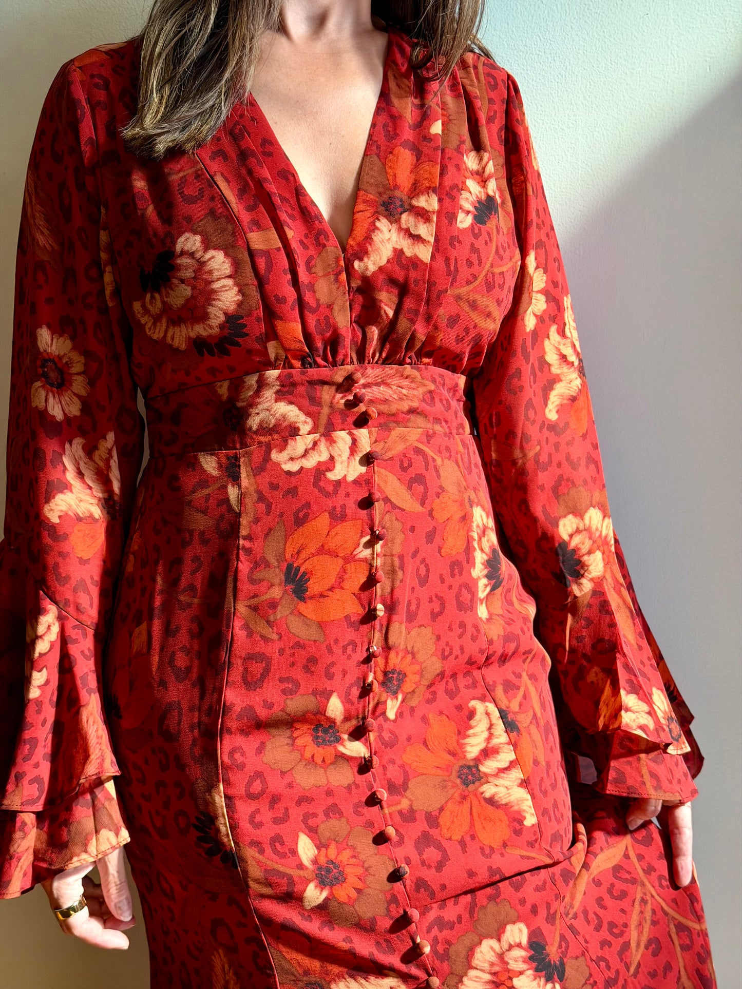 Harvest Ruffle Bell Sleeve Maxi Dress