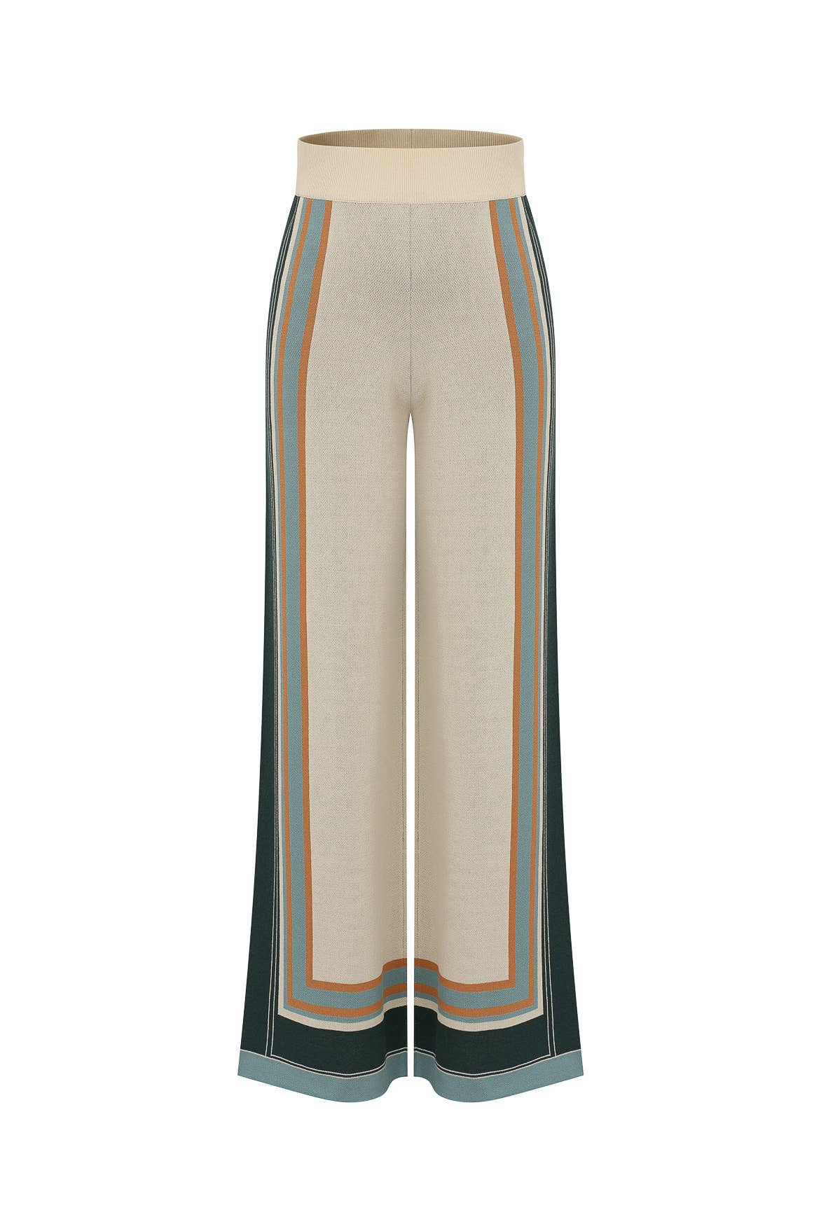 Border Stripe Knit Wide Leg Pants