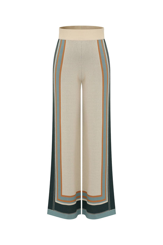 Border Stripe Knit Wide Leg Pants