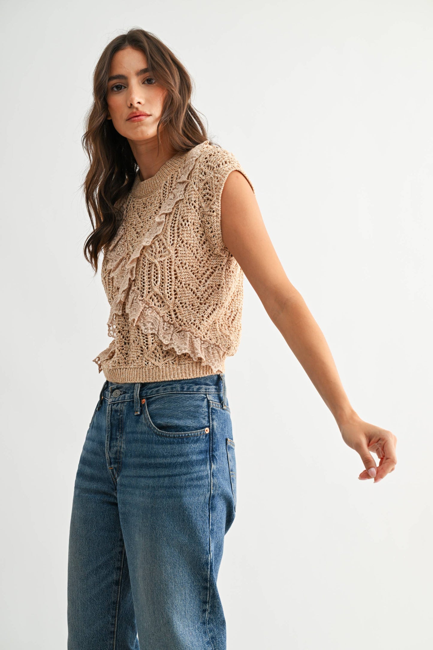 Ruffled Crochet Knit Tank