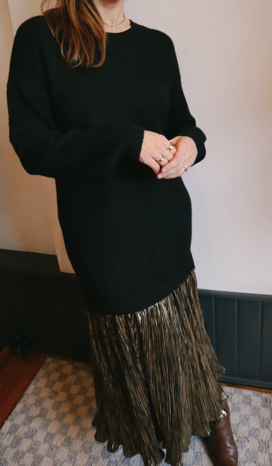 Metallic Skirt Sweater Dress