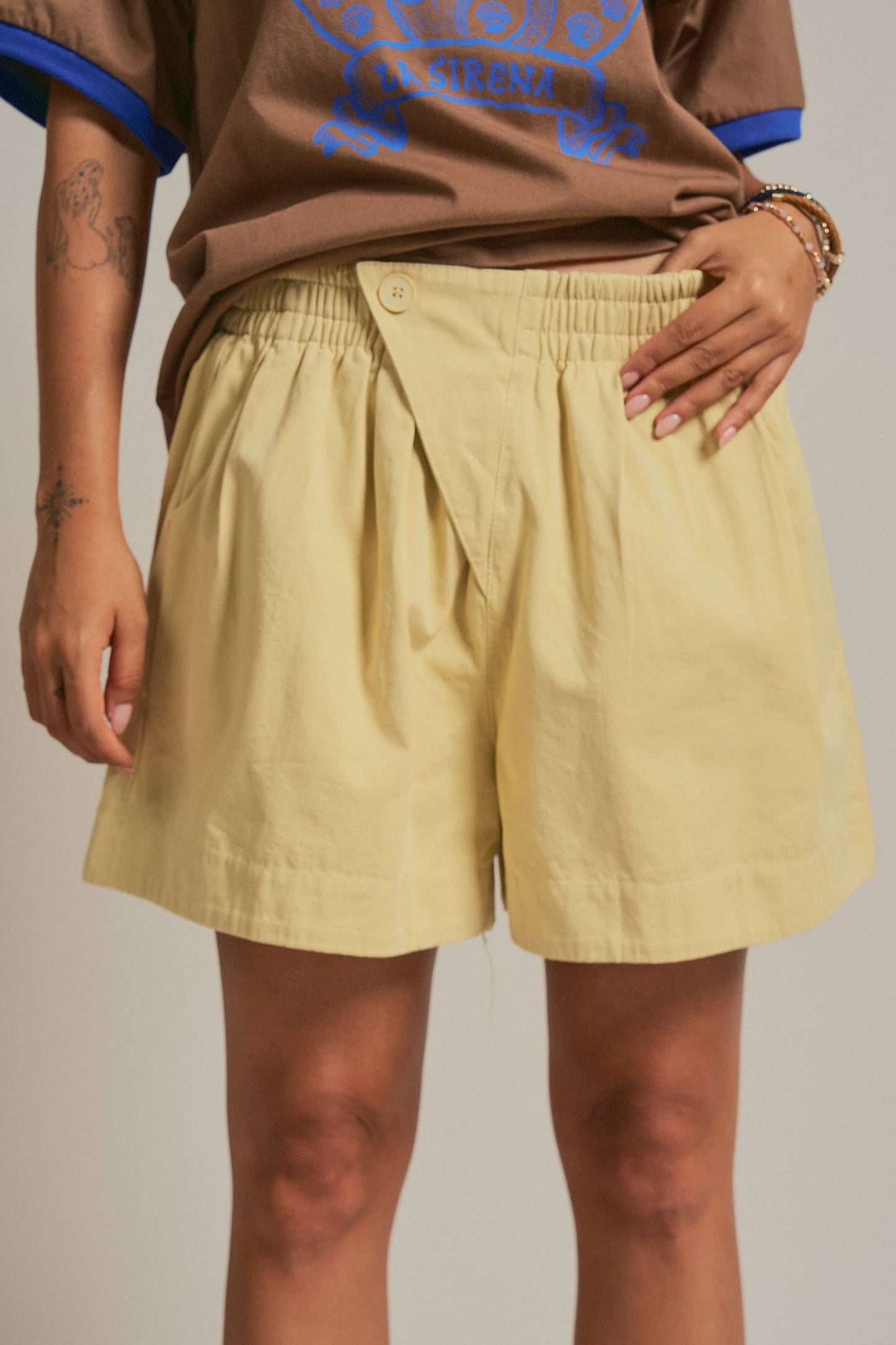 Cotton Twill Pleated Shorts