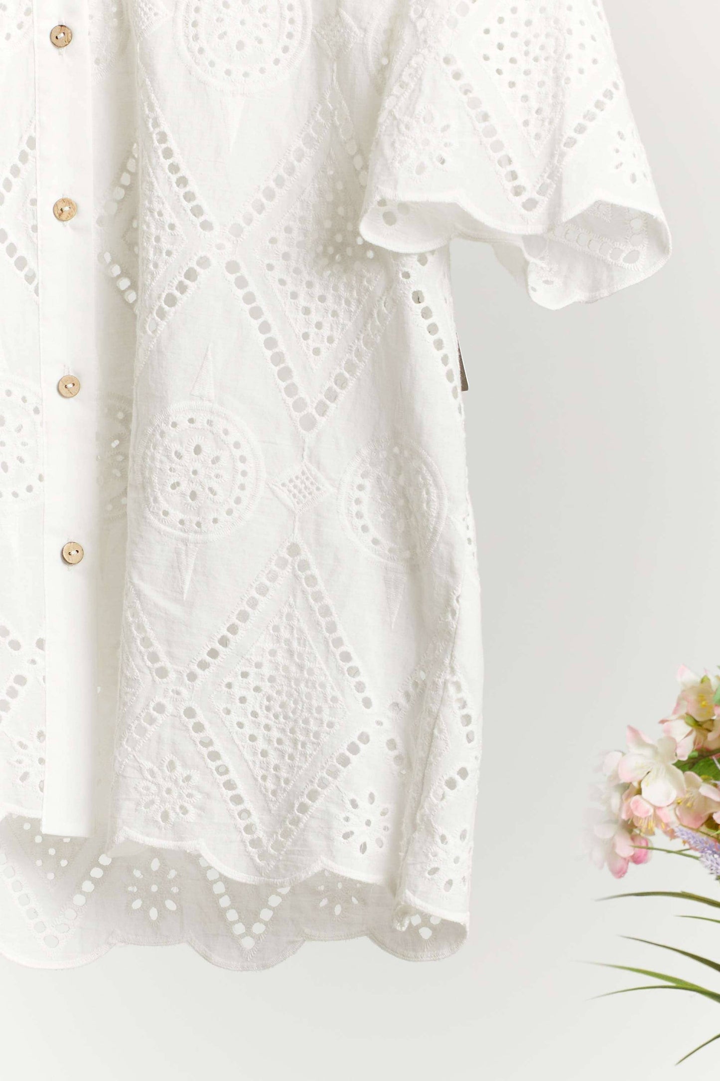 Oversized Eyelet Scalloped Button Down