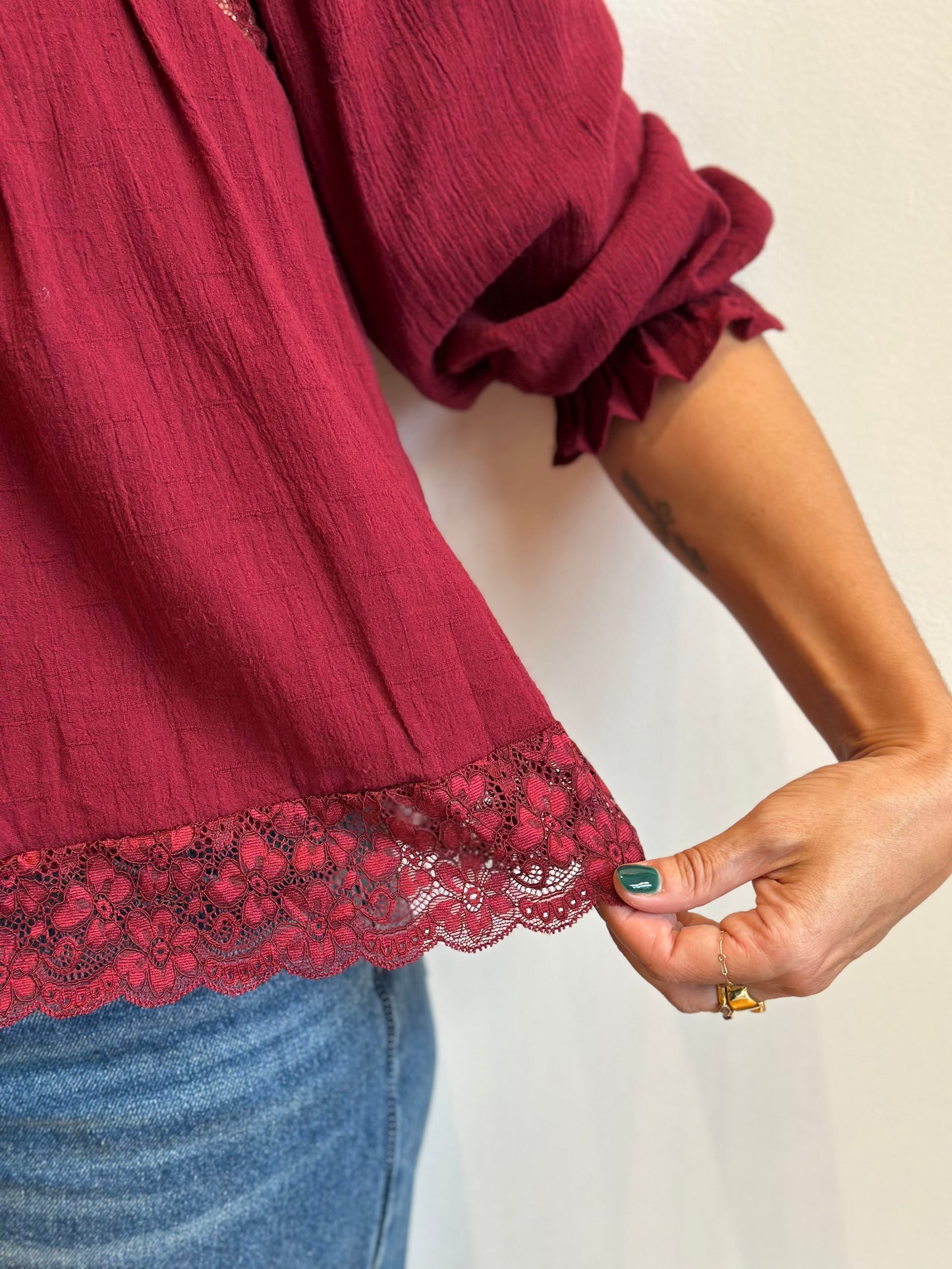 Lace-trim Boho Blouse