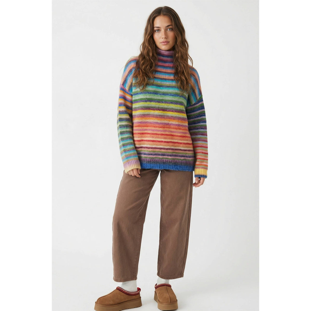 Mock Neck Multi Striped Sweater