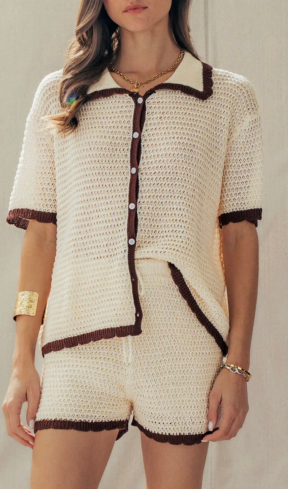 Contrast Trim Crochet Short