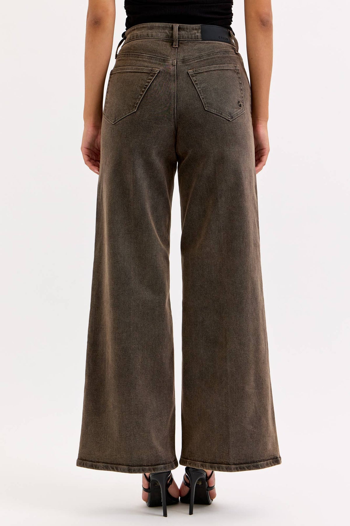 High Rise Brown Wash Wide-Leg Jeans