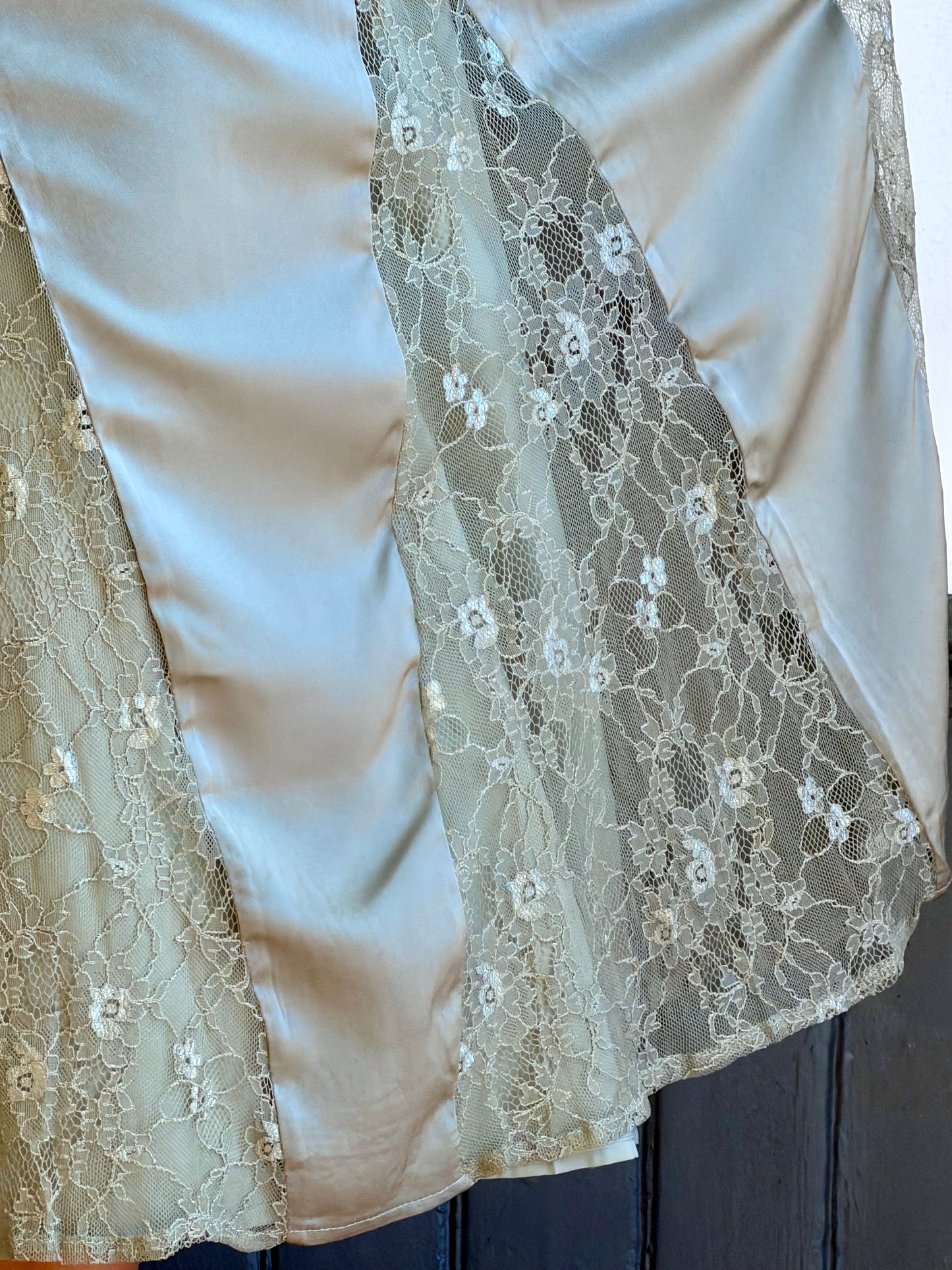 Lace Inset Satin Midi Skirt