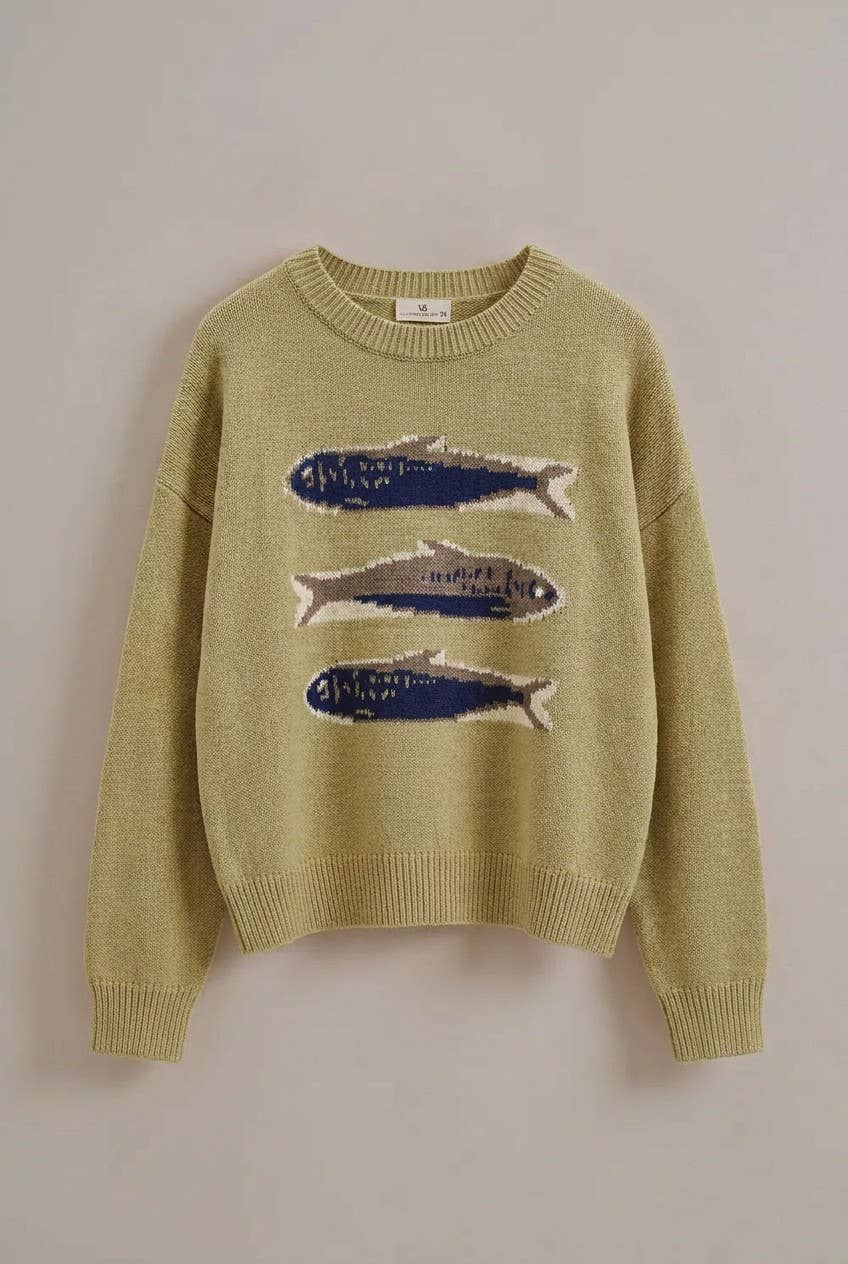 Sardine Graphic Oversized Knit Sweater