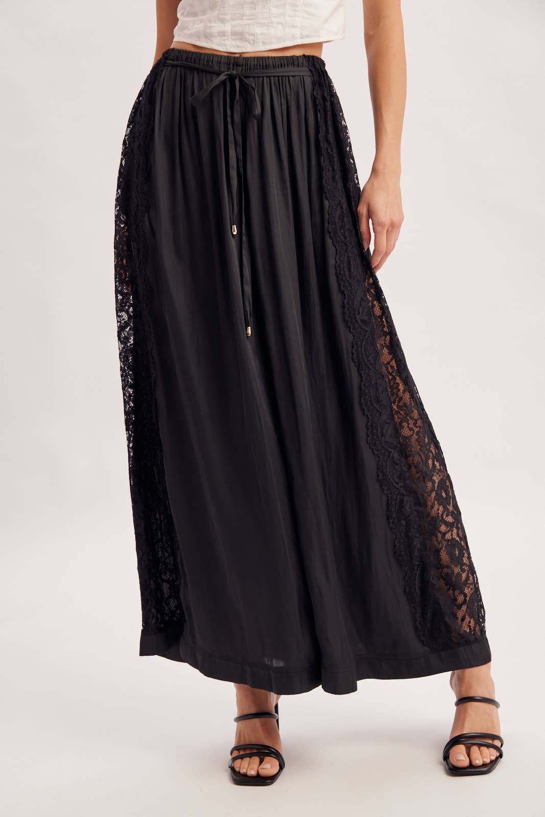 Boho Lace Trim Satin Pant