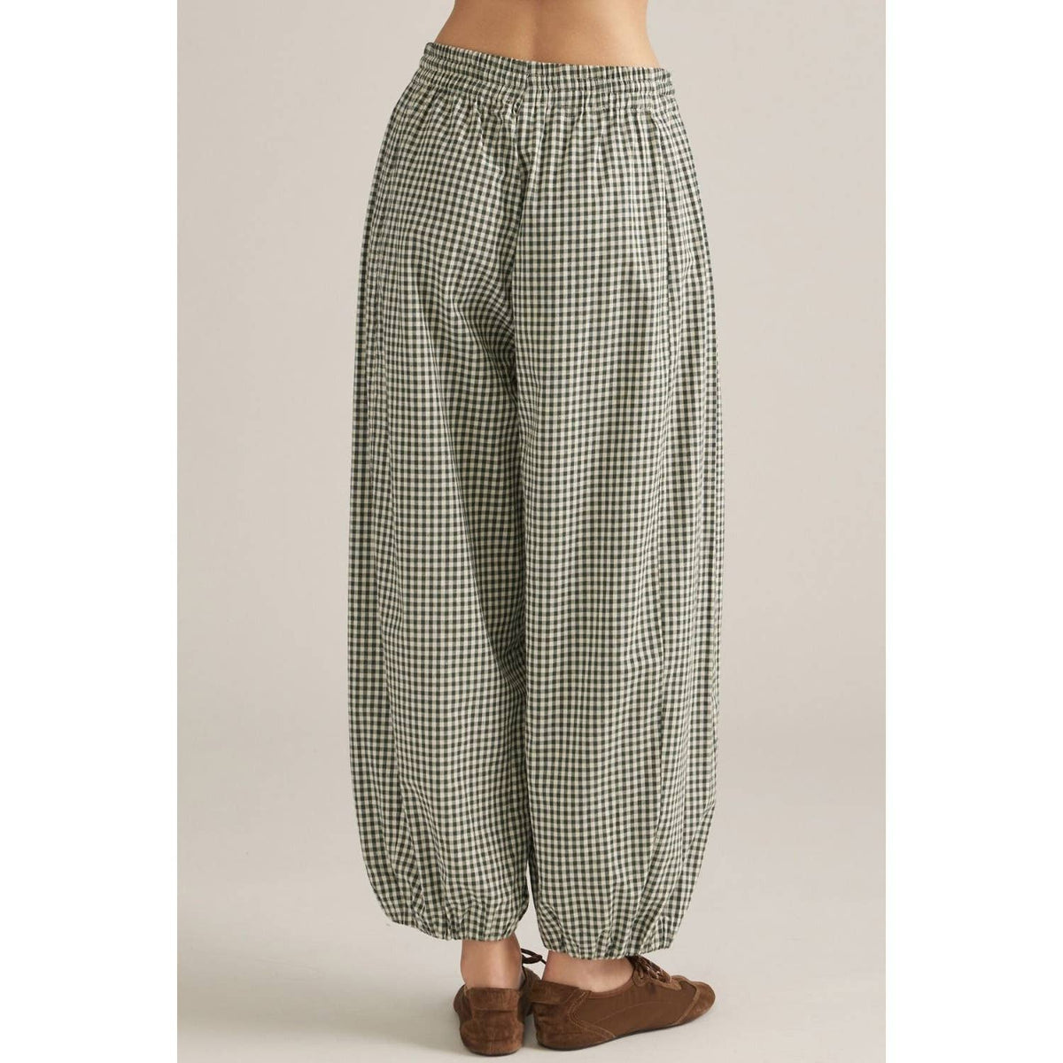 Gingham barrel leg pants