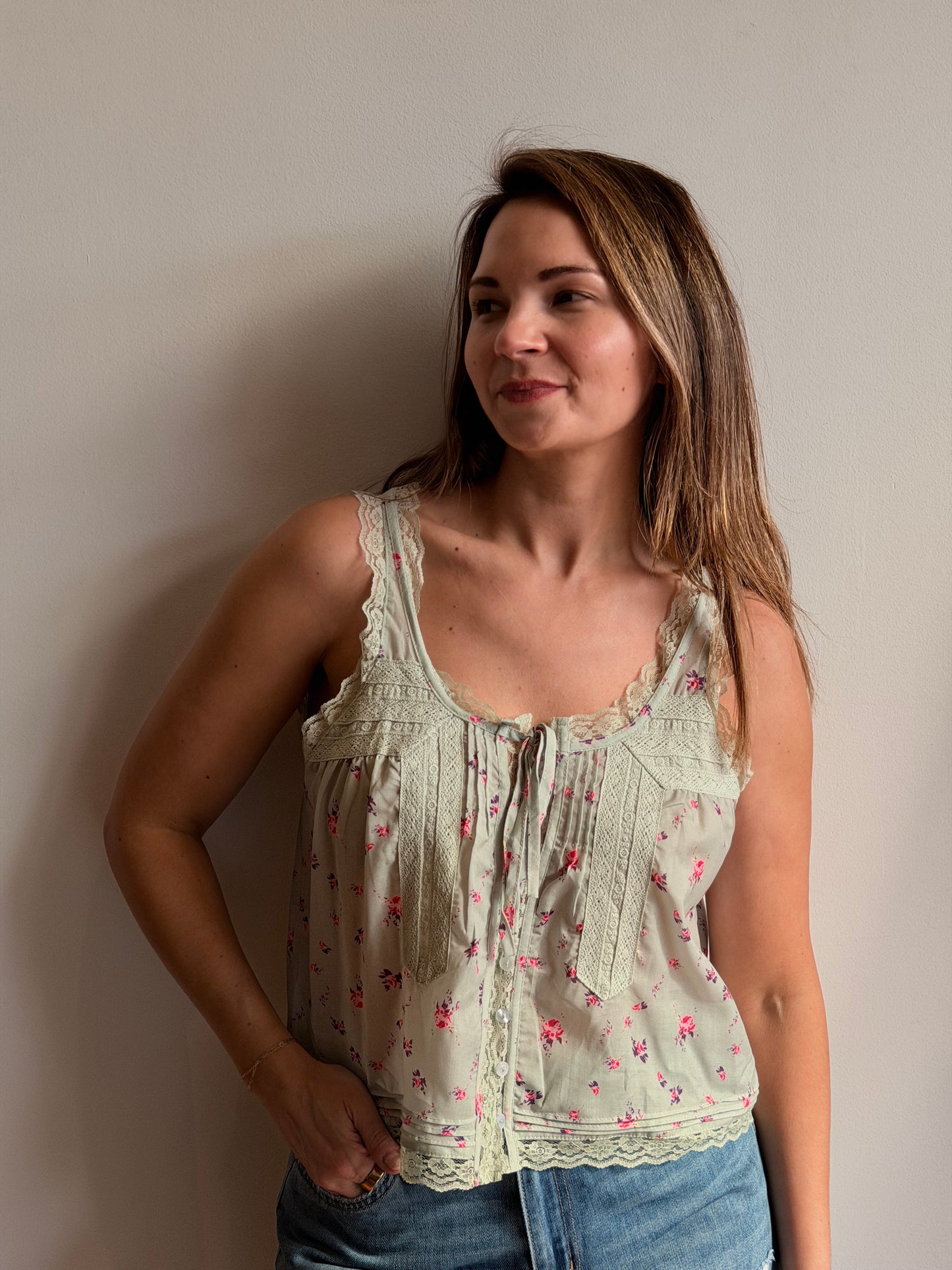 Lace Front Button Tank