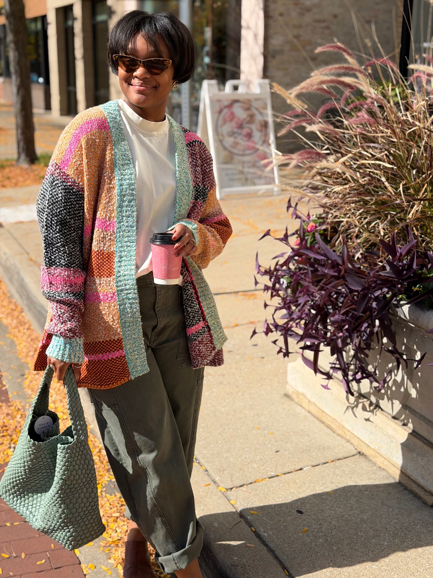 Oversized Color-block Open Cardigan