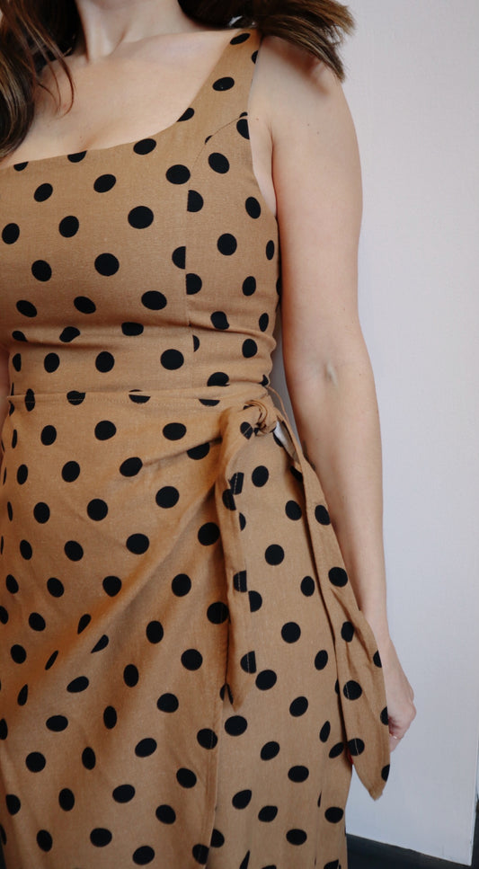 Polka Dot Tulip Hem Midi Wrap Dress