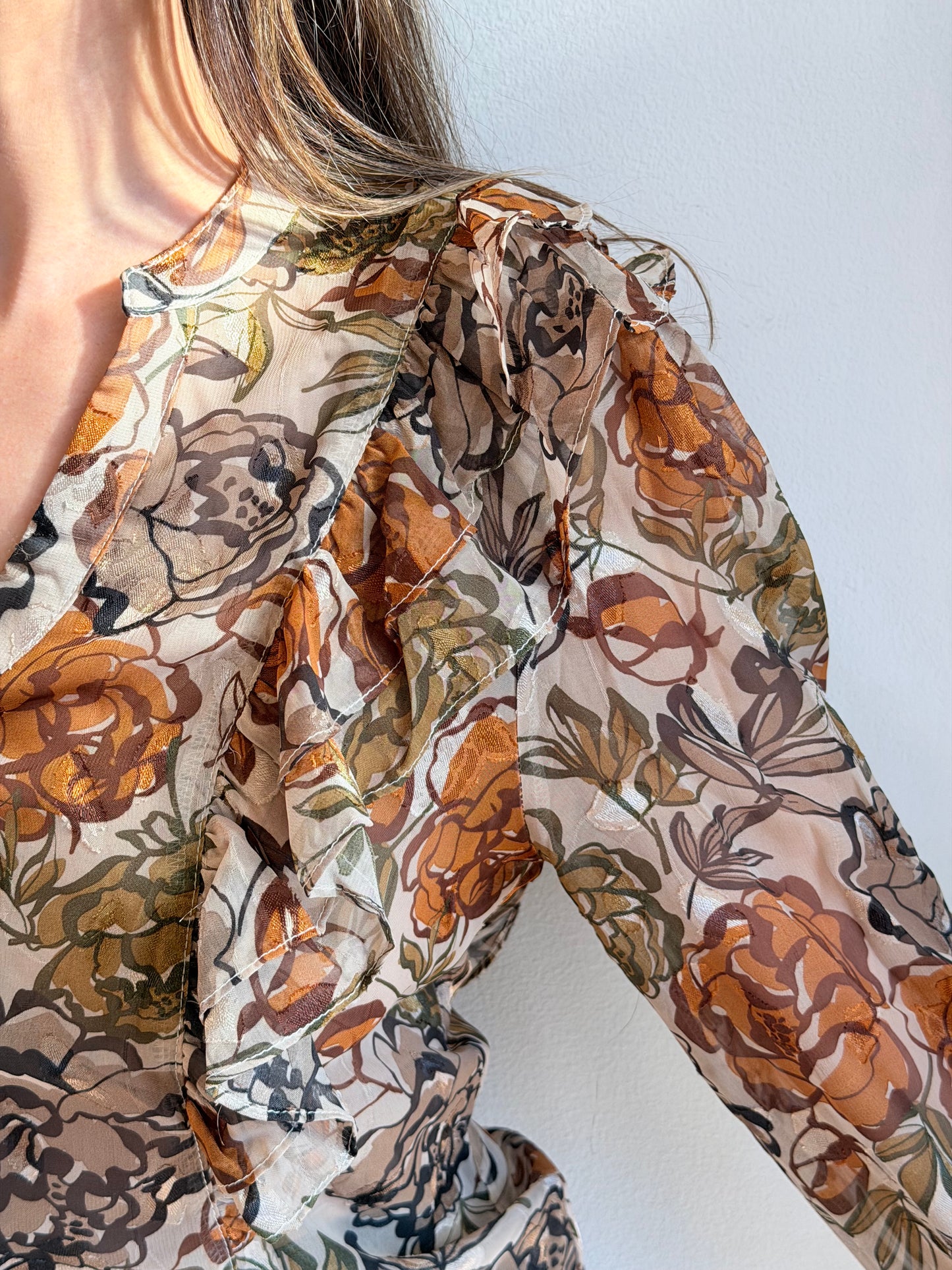 Floral Ruffle Trim Blouse