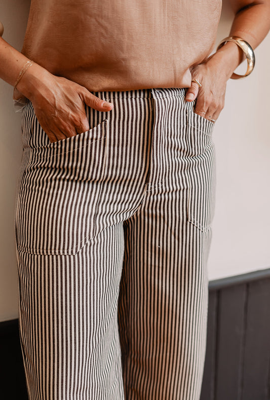 Pinstripe Cropped Wide Leg Pant