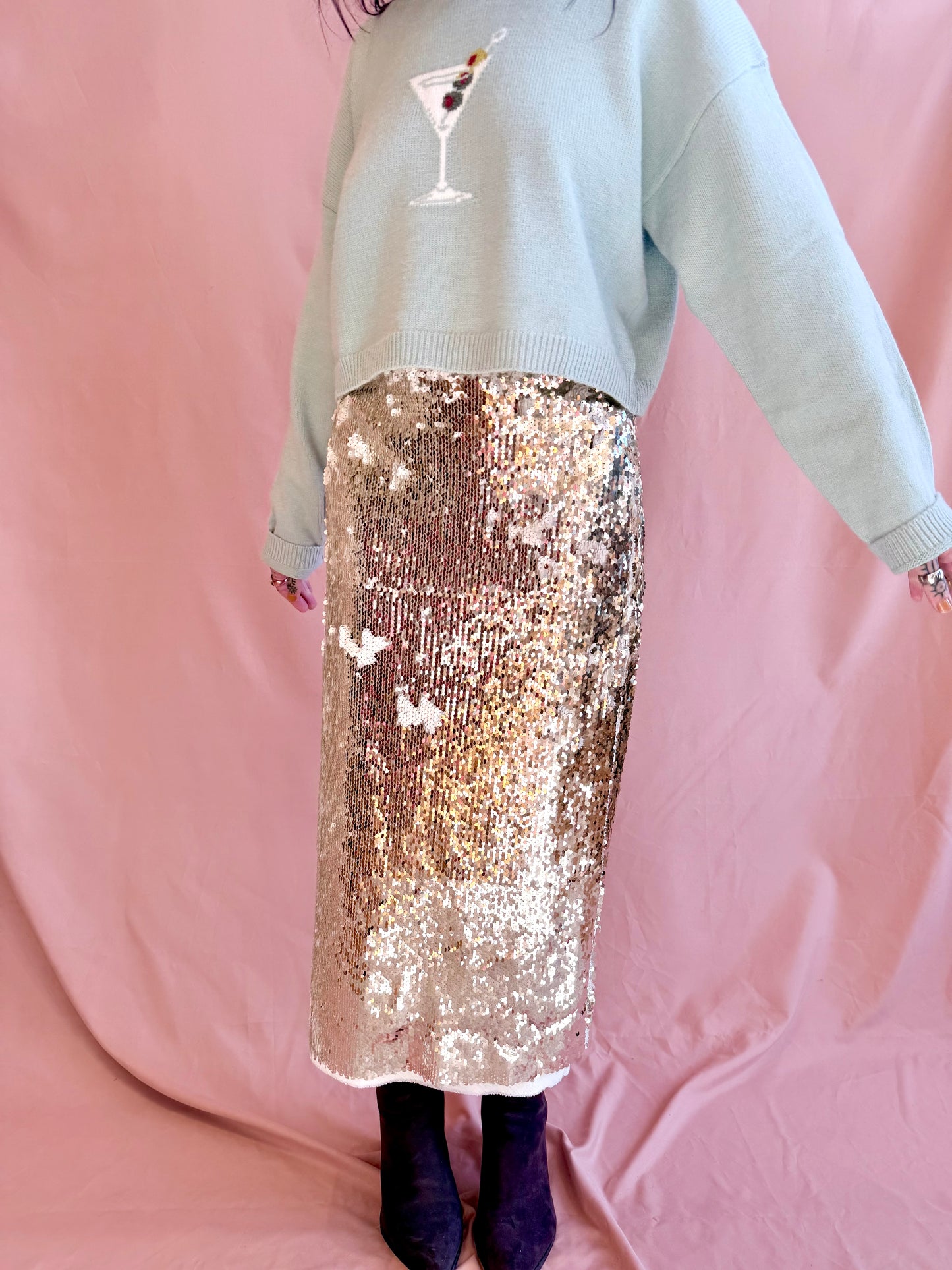 Layered Mesh Sequin Midi Skirt