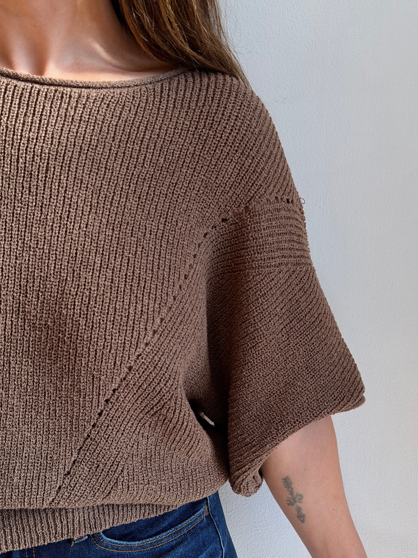 Short-Sleeve Pointelle Sweater