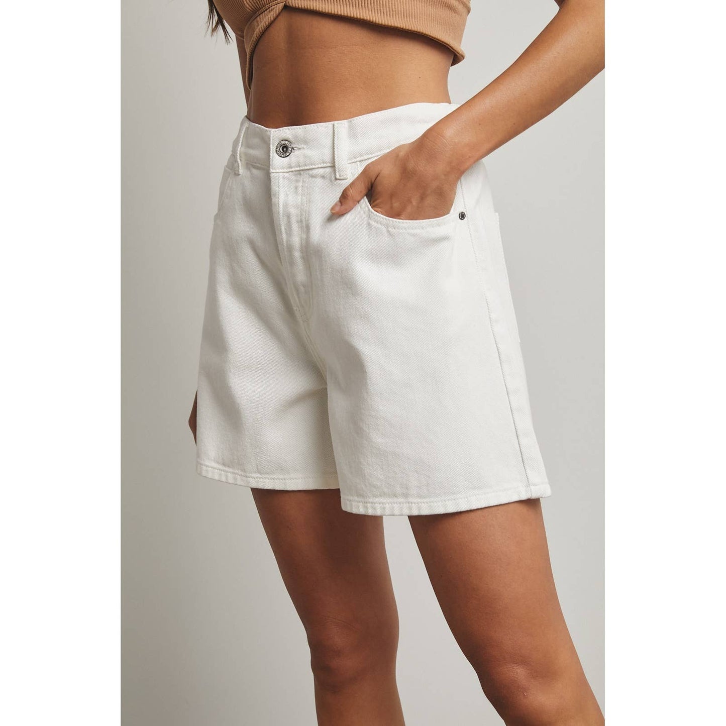 Colored Denim Short With Elastic Waist
