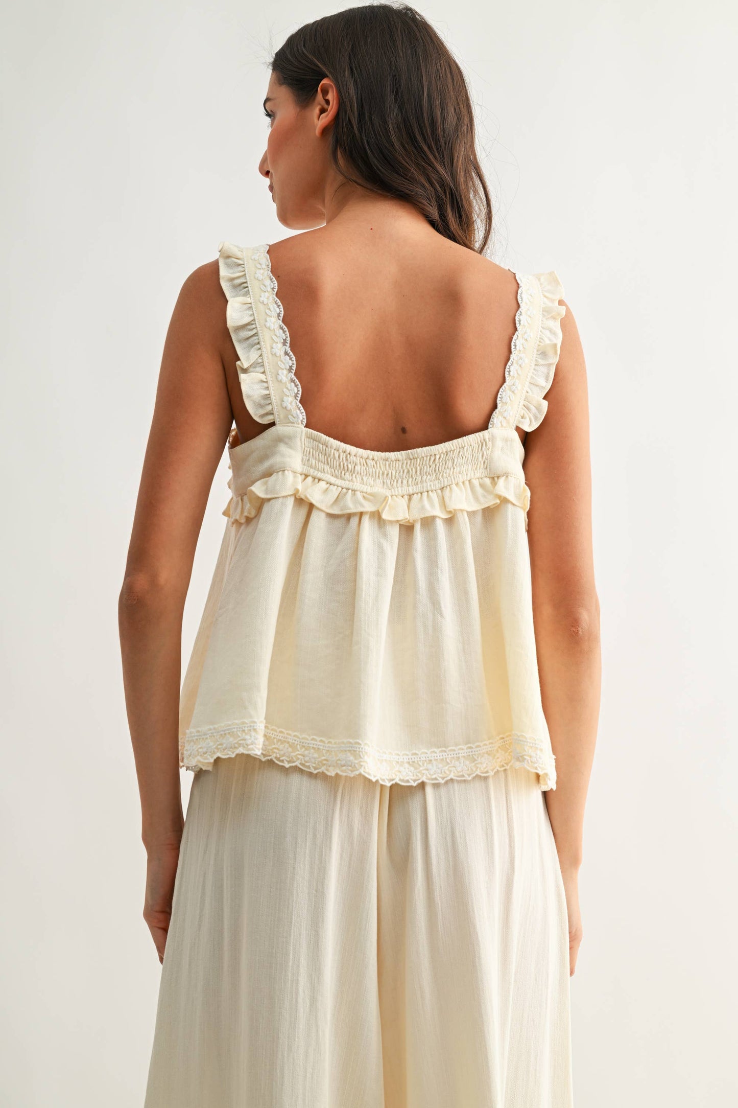 Ruffle-Trimmed Lace Blouse Set