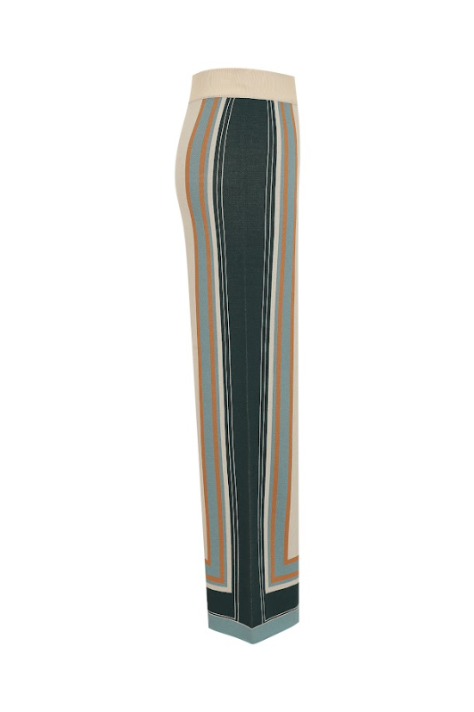 Border Stripe Knit Wide Leg Pants