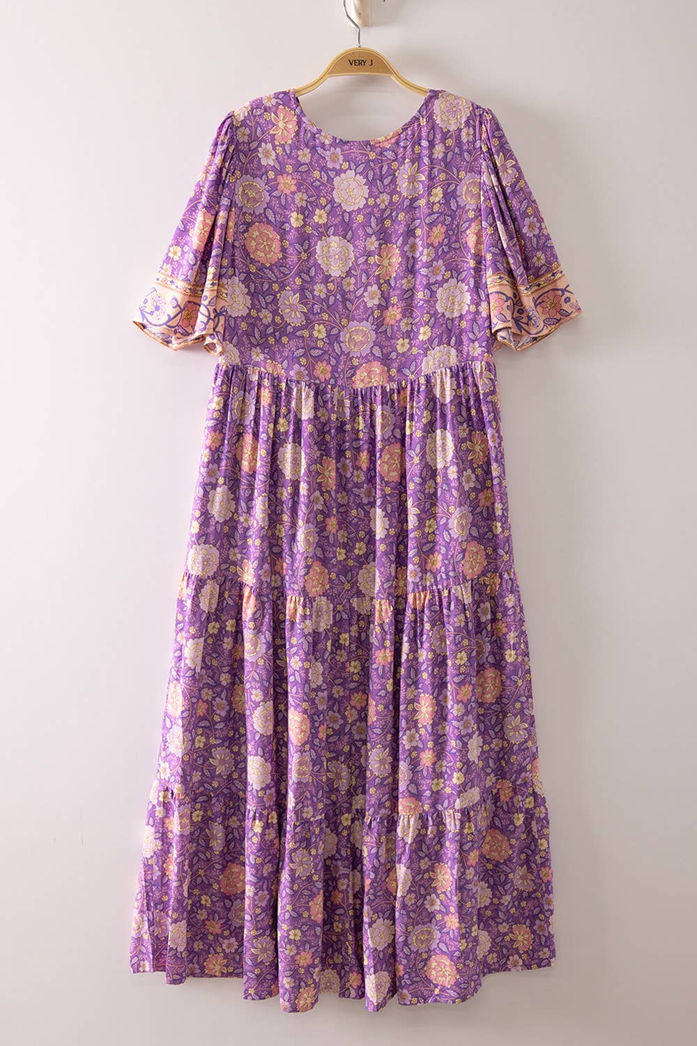 Boho Floral Button-Front Tiered Dress