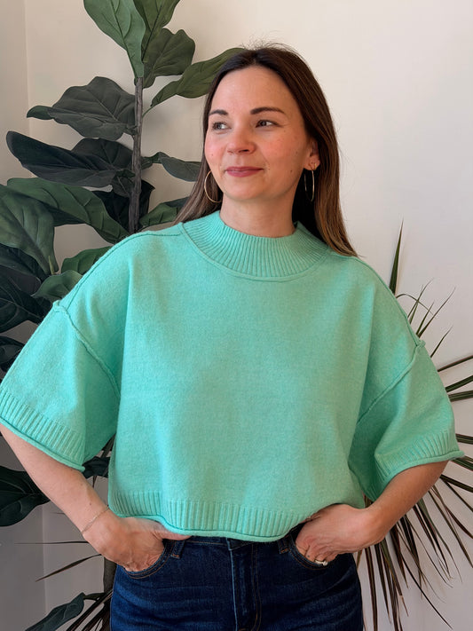 Marled Mock Neck Short Sleeve