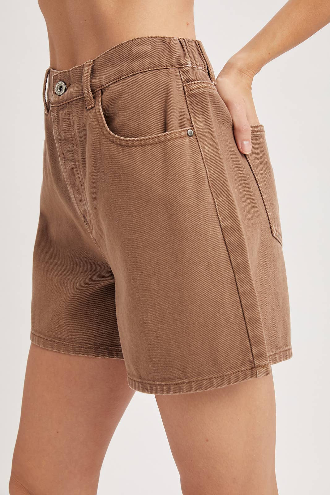 Colored Denim Short With Elastic Waist