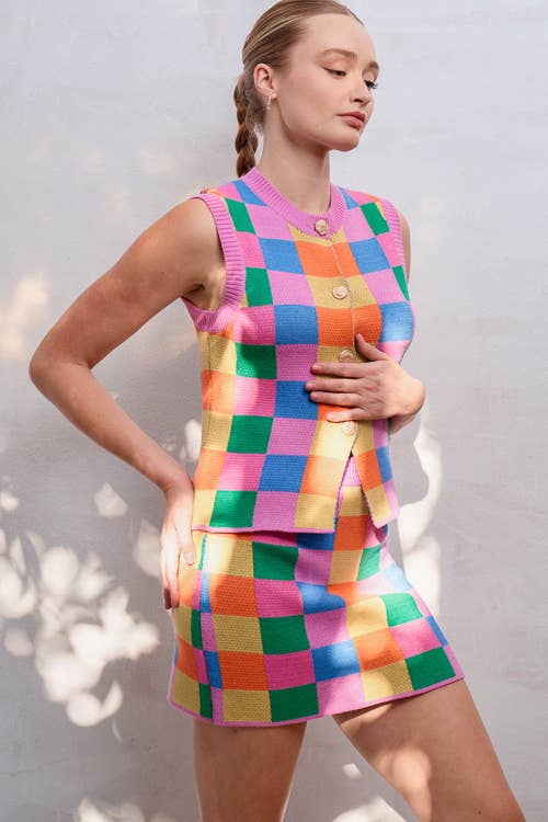 Multicolor Checkered Knit Tank