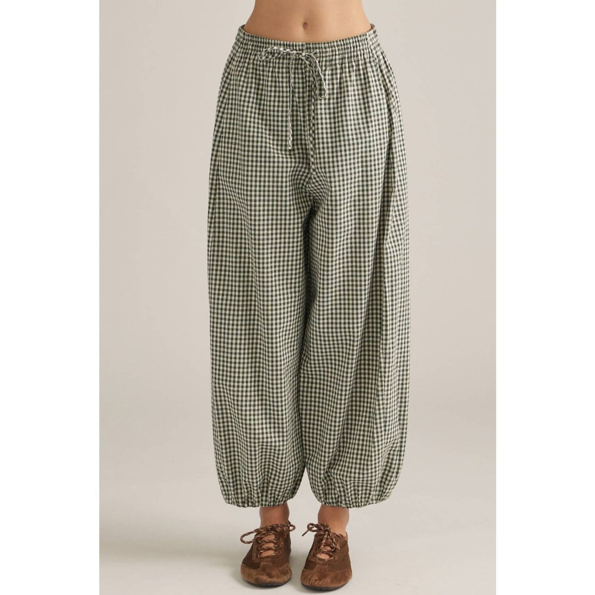 Gingham barrel leg pants