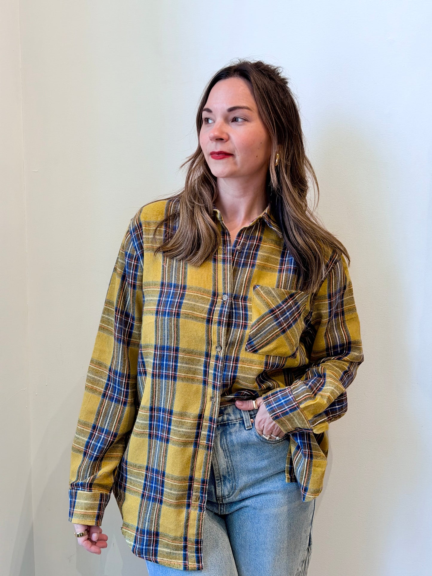 Yellow Plaid Flannel Button down