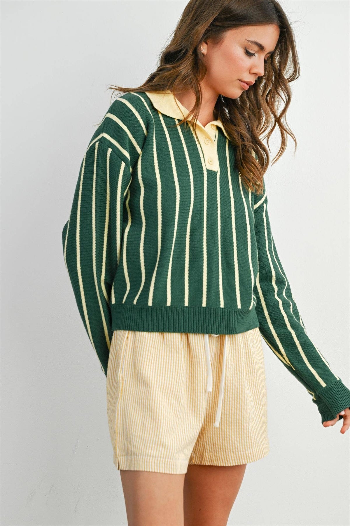 Collared Striped Polo Sweater