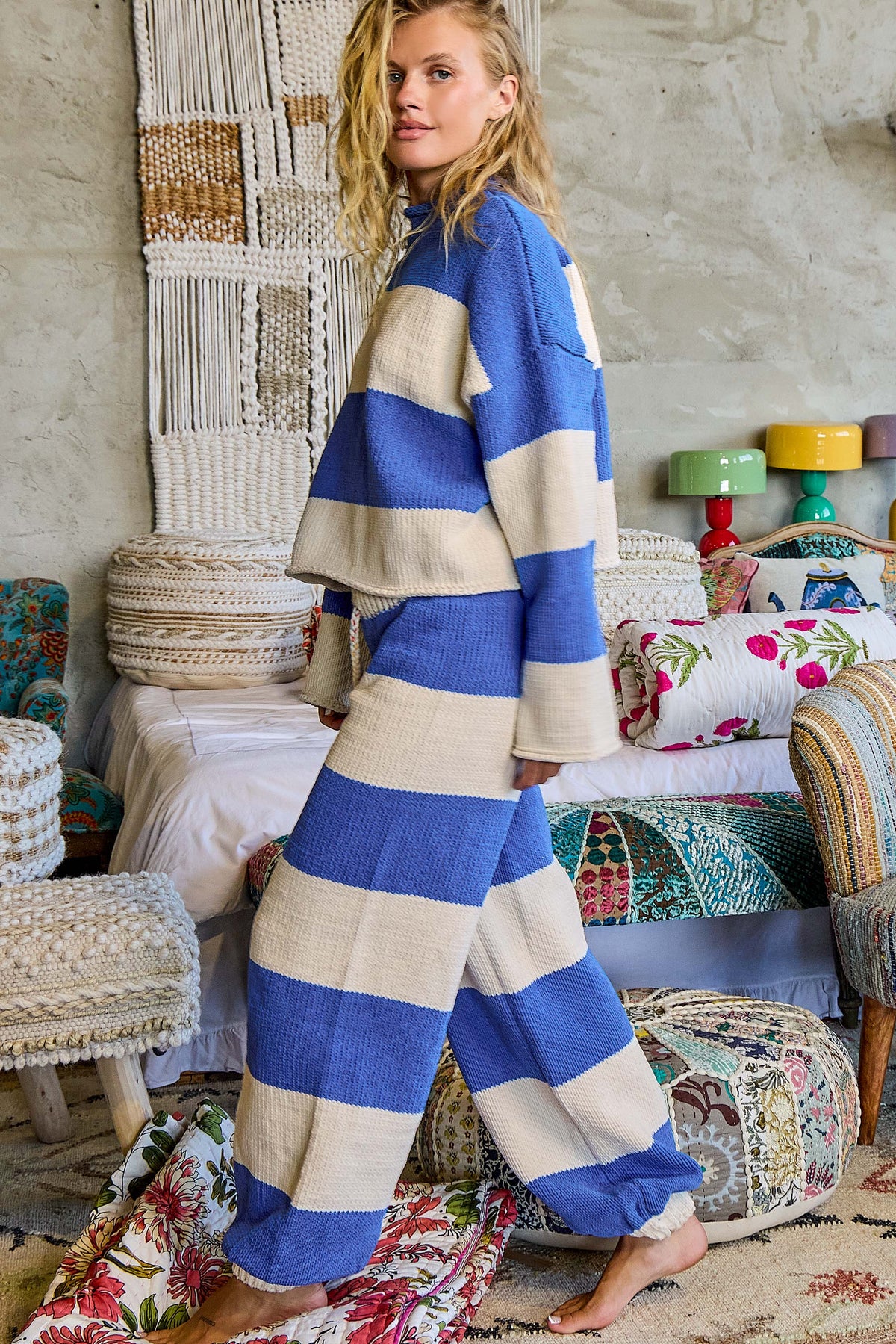 Stripe Balloon Chenille Knit Pants