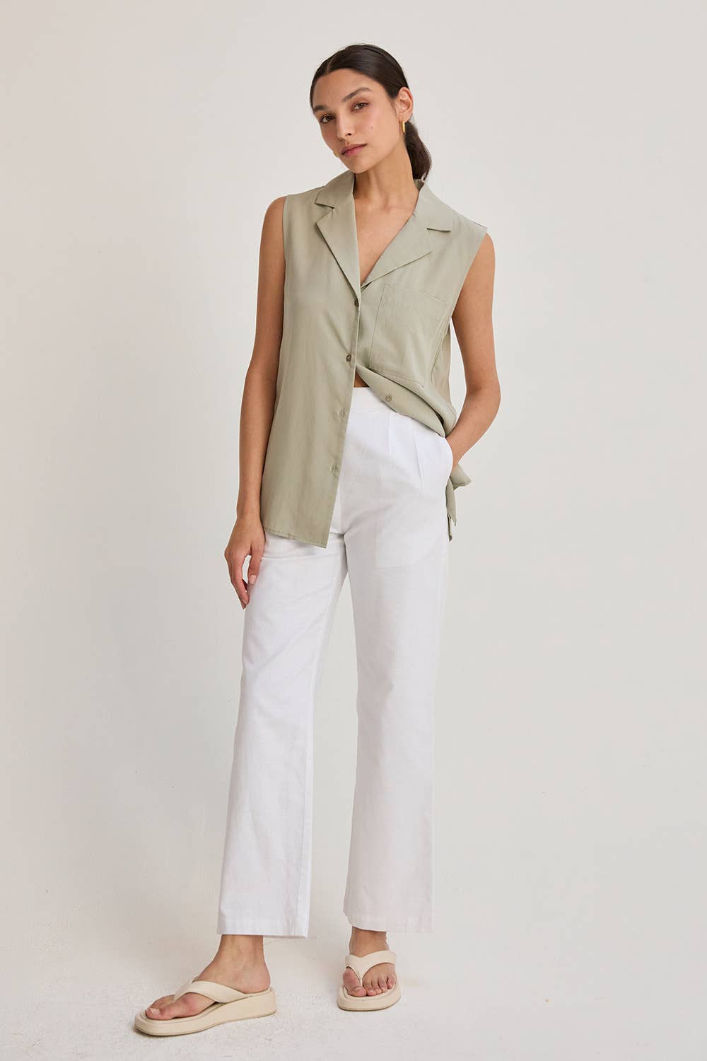 Sleeveless Collared Button Down