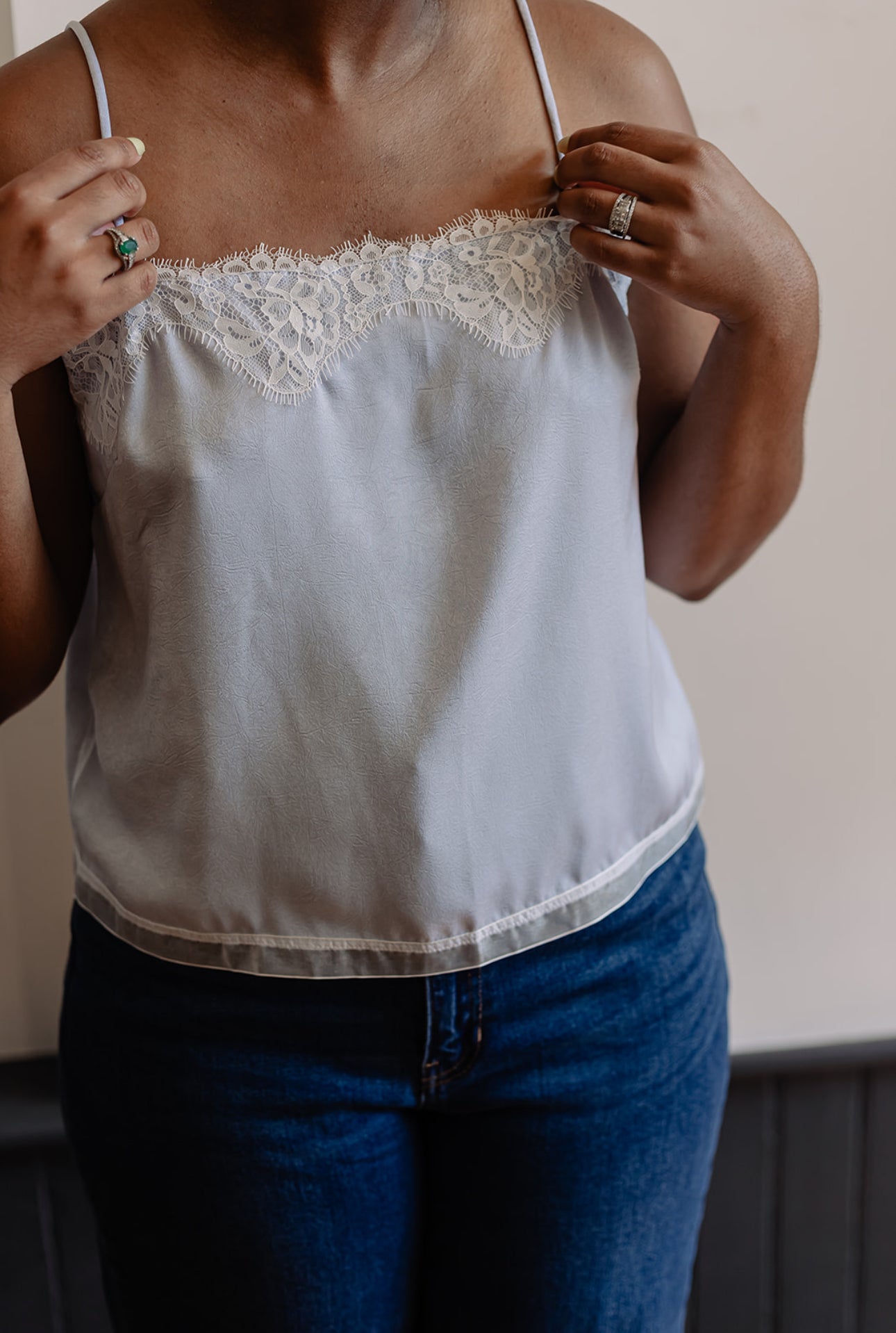 Scalloped Lace Trim Satin Camisole