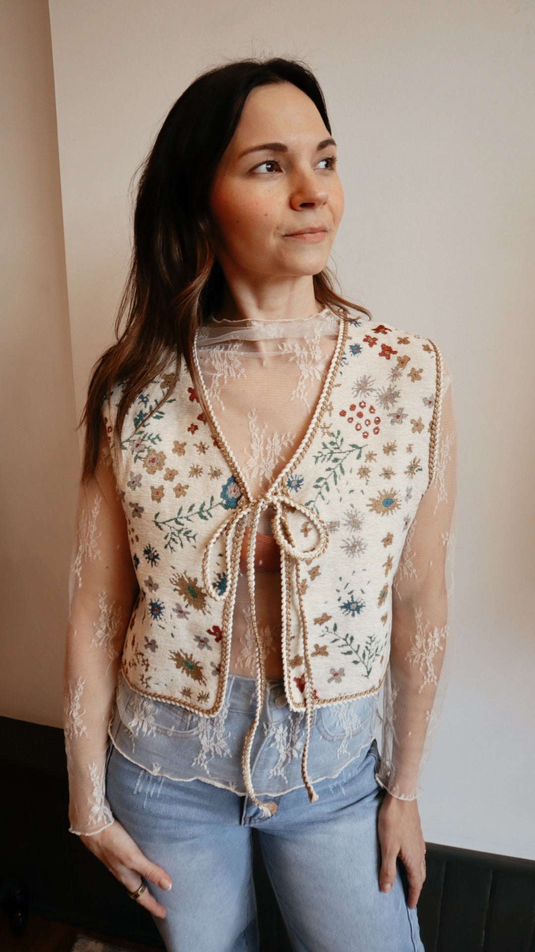 Floral Front tie Vest