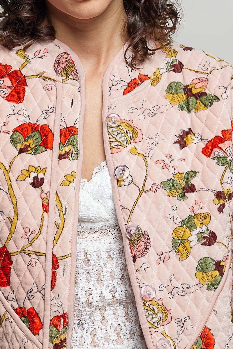 Contrast Piping Quilted Velvet Cropped Kimono Jacket