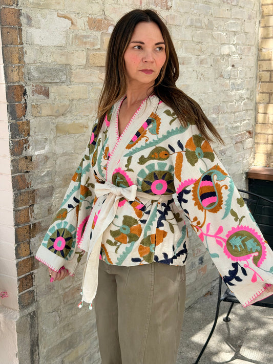 Embroidered Kimono Jacket