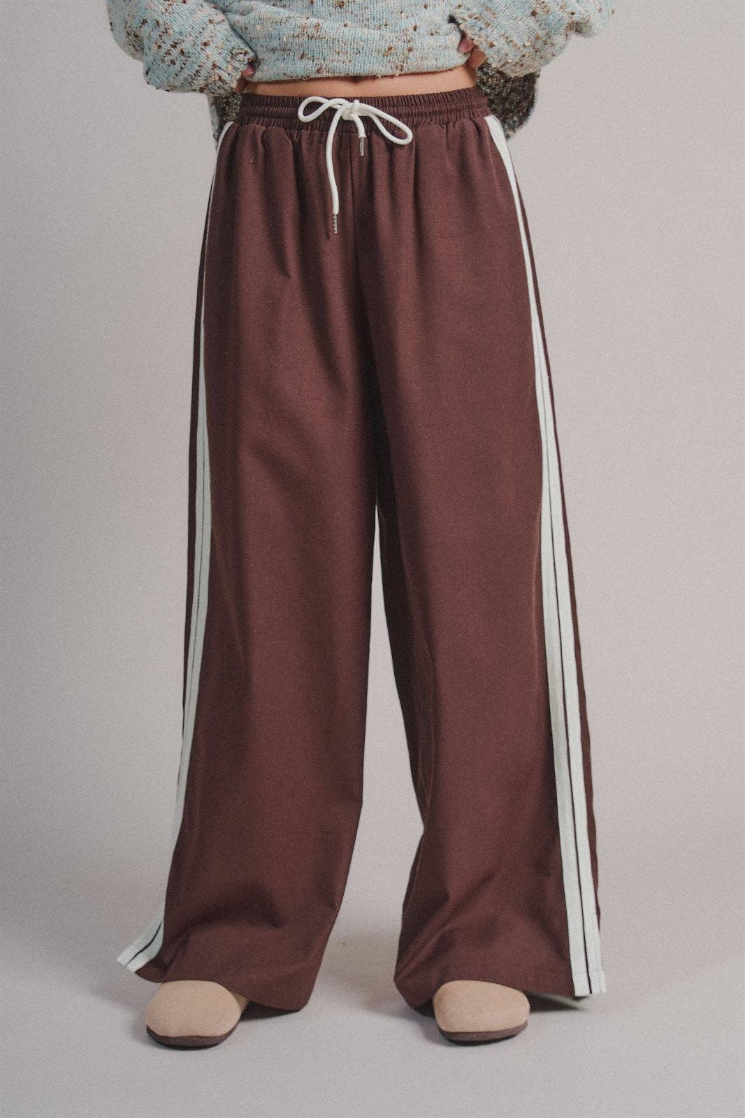 Striped Drawstring Wide-Leg Pants