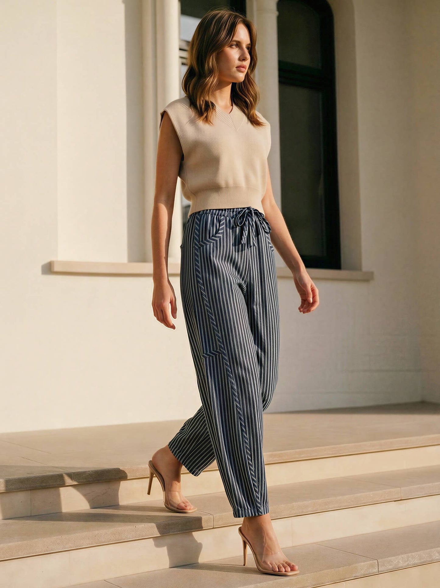 Pinstripe Drawstring Barrel Pant