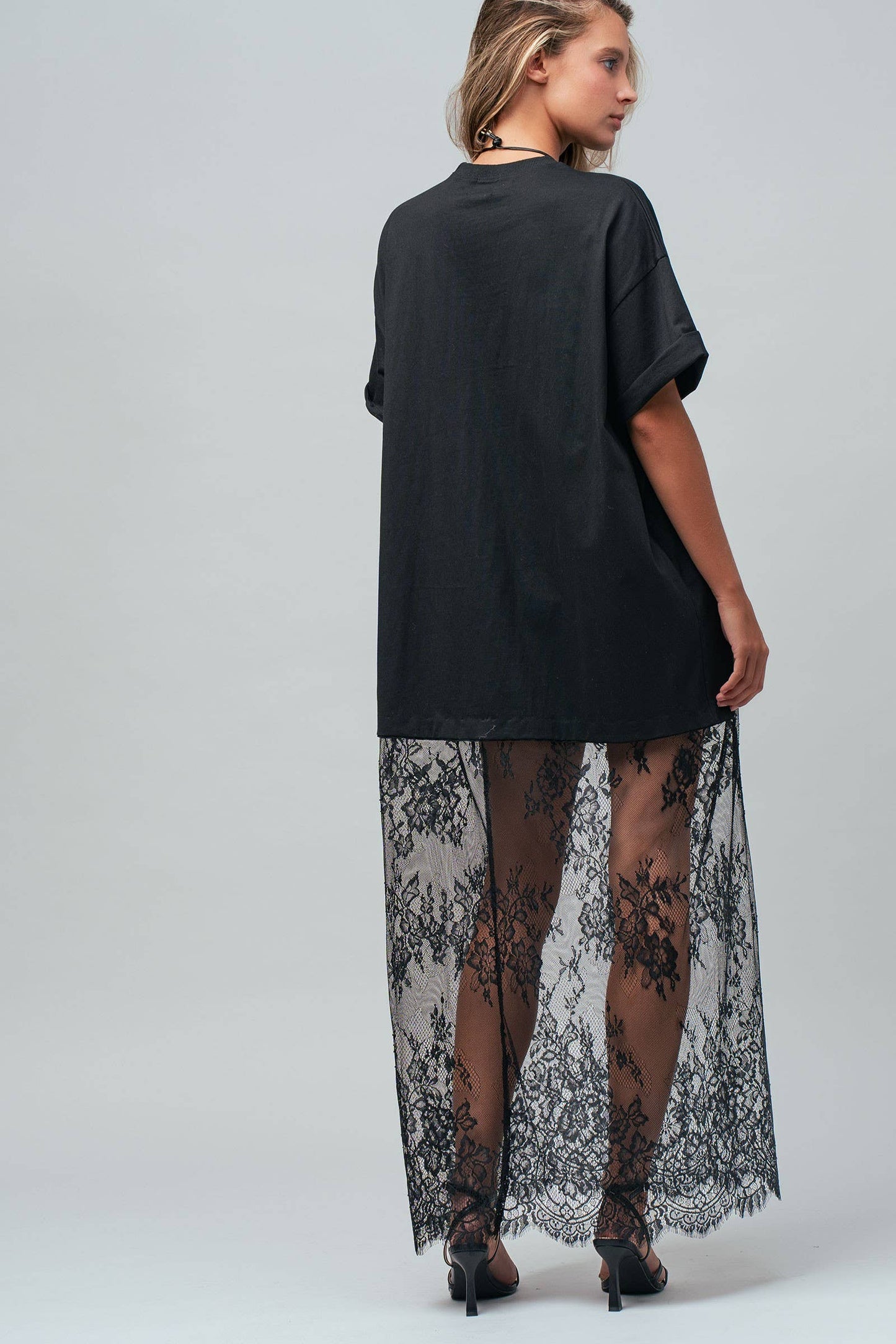 Mixed-Media Lace T-Shirt Dress