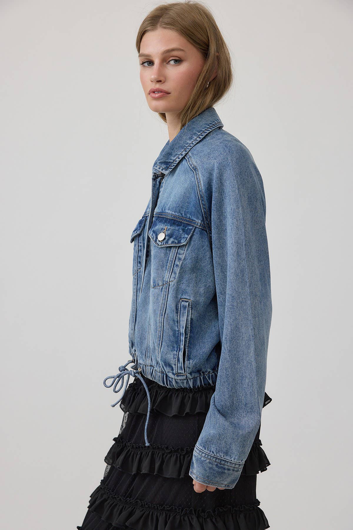 Soft Washed Denim Drawstring Jacket