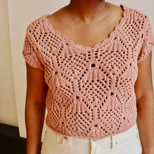 Crochet Cropped Pointelle Sweater